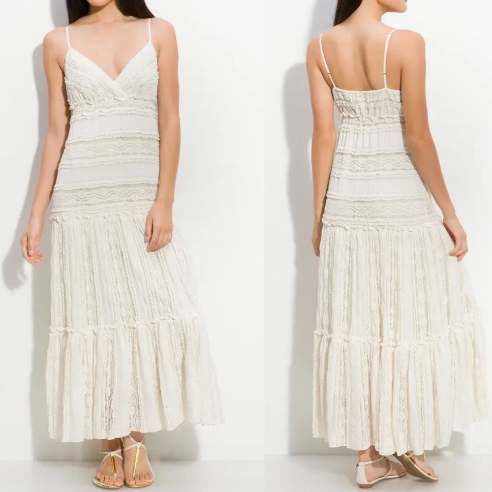 Eliza J Lace Tiered Boho Maxi Dress NAVY